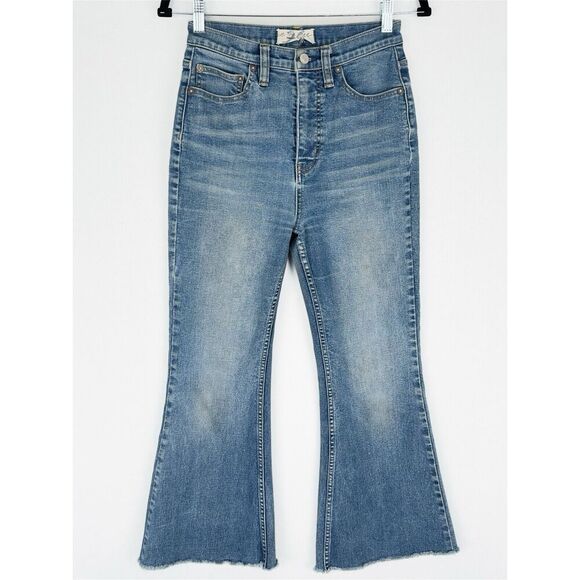 Free People Jeans‎ Womens 25* Blue Flare Cropped Crvy Frayed Hem Western Denim - Picture 1 of 16